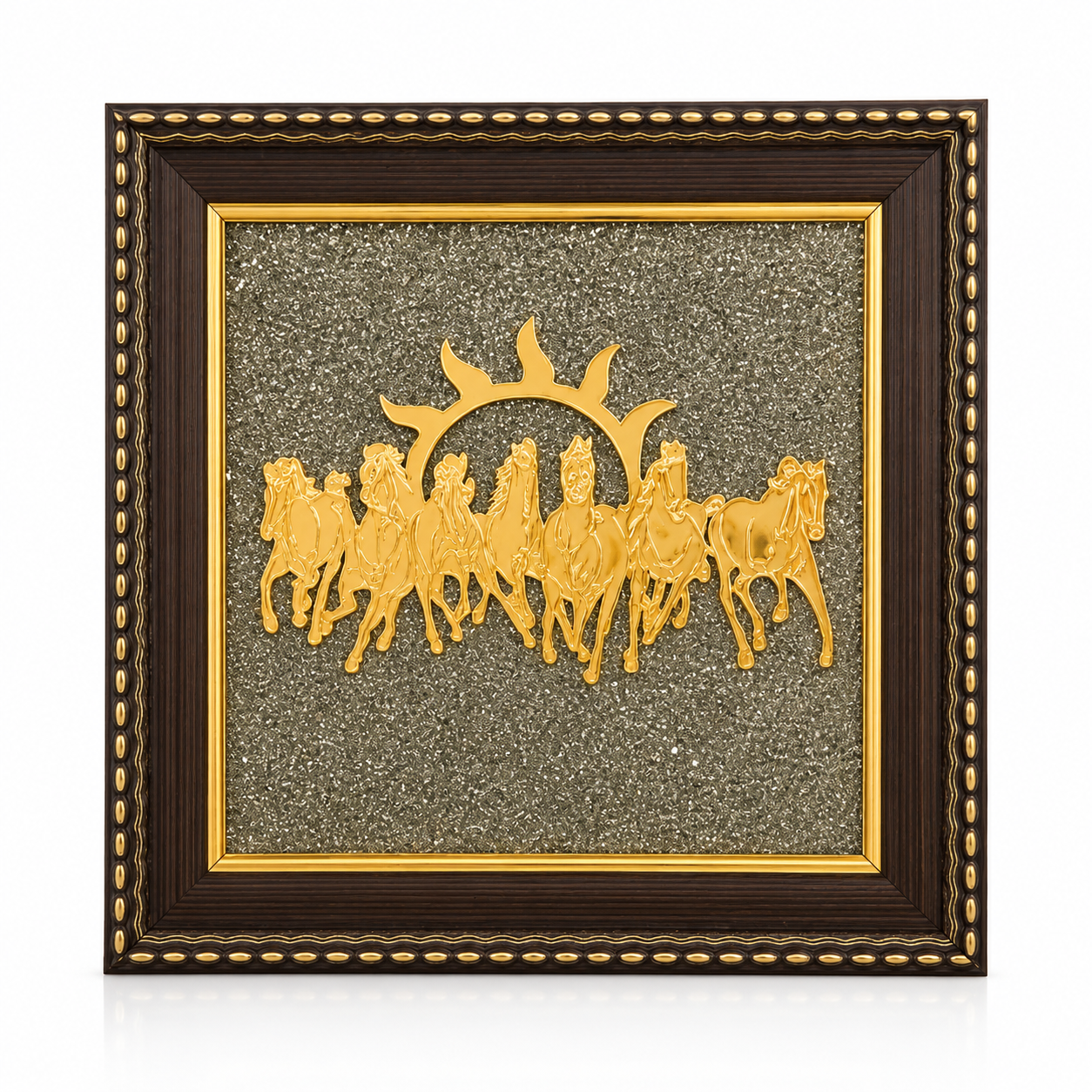 7 Horses on Raw Pyrite Photo Frame for Vastu
