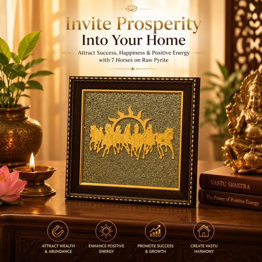 7 Horses on Raw Pyrite Photo Frame for Vastu