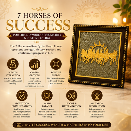 7 Horses on Raw Pyrite Photo Frame for Vastu