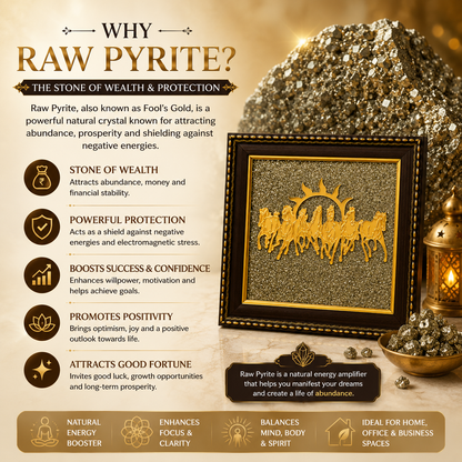 7 Horses on Raw Pyrite Photo Frame for Vastu