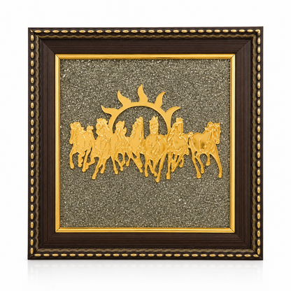 7 Horses on Raw Pyrite Photo Frame for Vastu