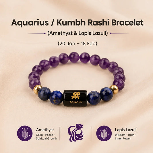 Aquarius/ Kumbh Rashi Bracelet (Amethyst & Lapis Lazuli)