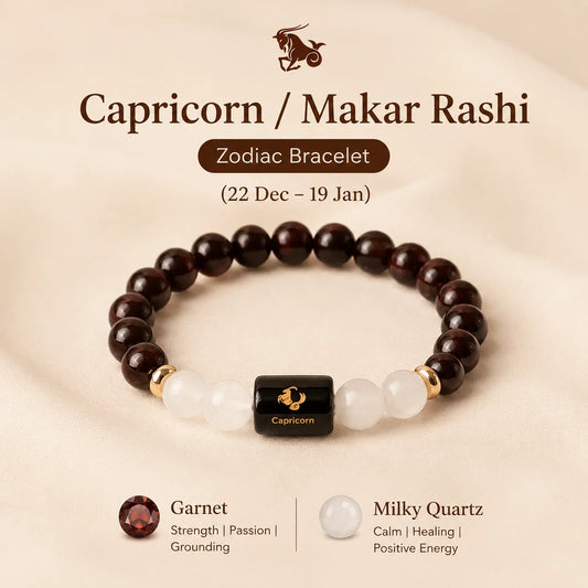 Capricorn / Makar Rashi Bracelet (Garnet & Milky Quartz)