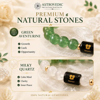 Gemini / Mithun Rashi Bracelet (Green Aventurine & Milky Quartz)