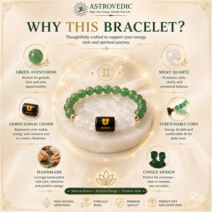 Gemini / Mithun Rashi Bracelet (Green Aventurine & Milky Quartz)