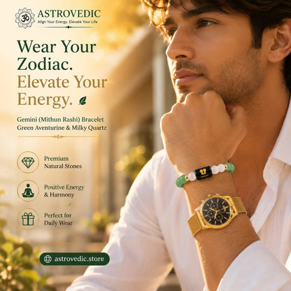 Gemini / Mithun Rashi Bracelet (Green Aventurine & Milky Quartz)