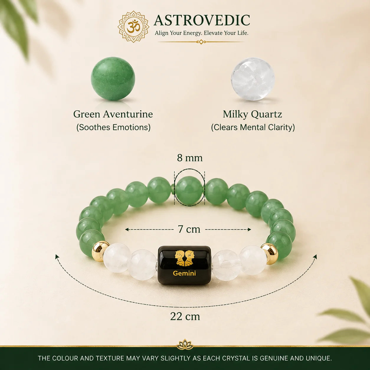Gemini / Mithun Rashi Bracelet (Green Aventurine & Milky Quartz)