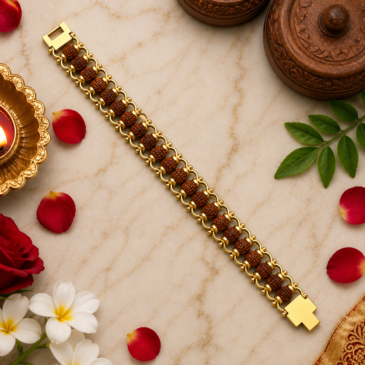Gold Plated Modern Rudraksha Bracelet