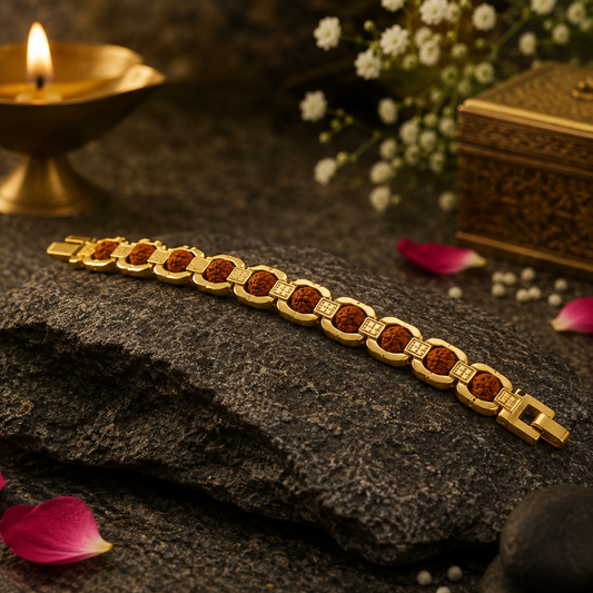 Gold Plated Rudraksha Bracelet | Luxury Spiritual Bracelet