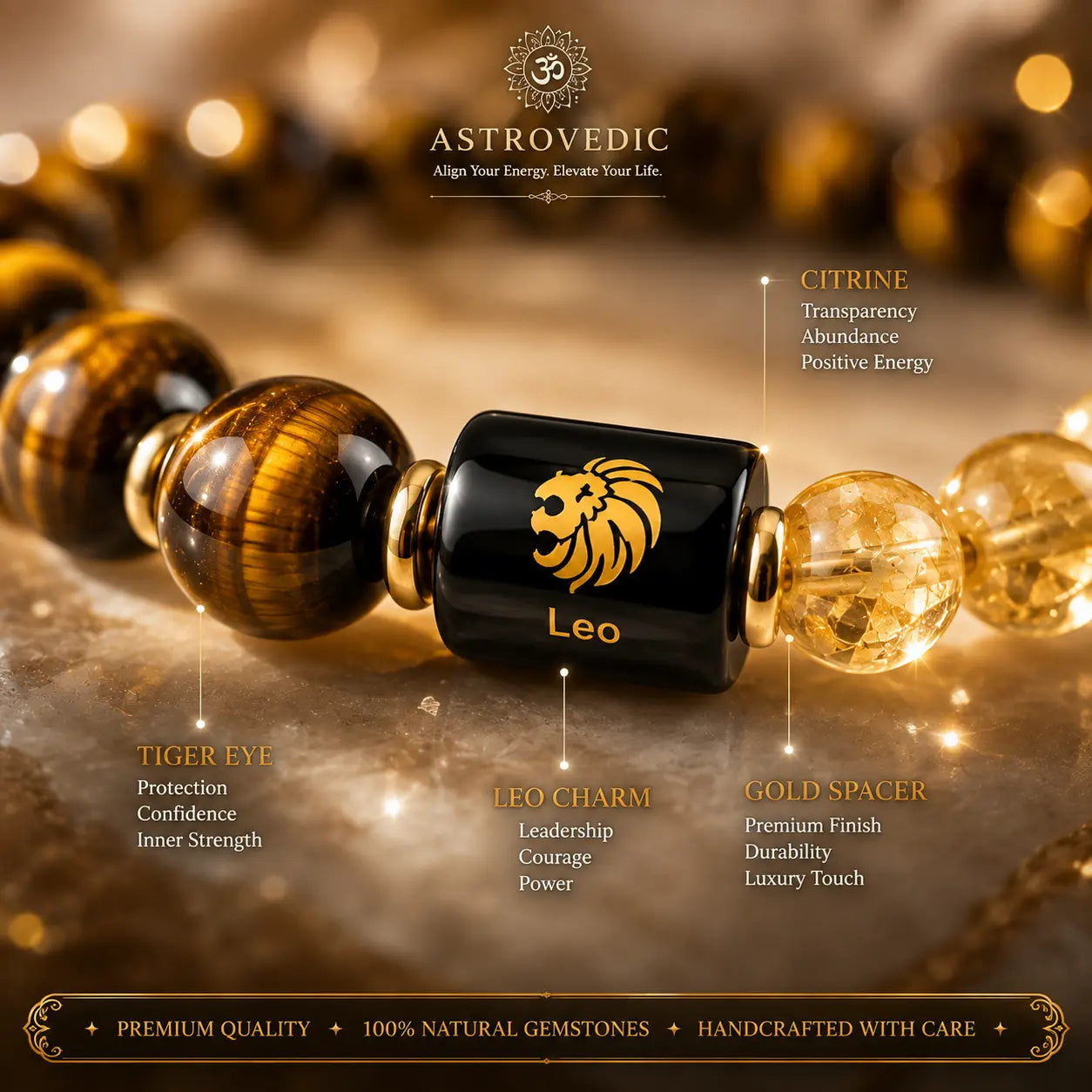 Leo/ Singh Rashi Bracelet (Tiger Eye & Citrine)