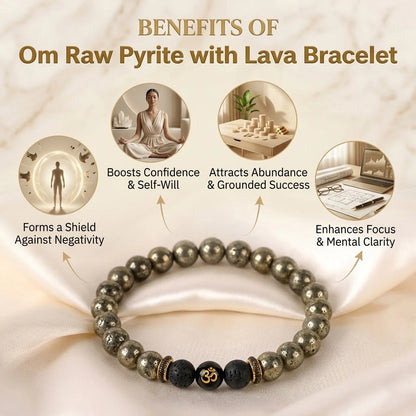 Astro Vedic Om Raw Pyrite with Lava Stone Bracelet