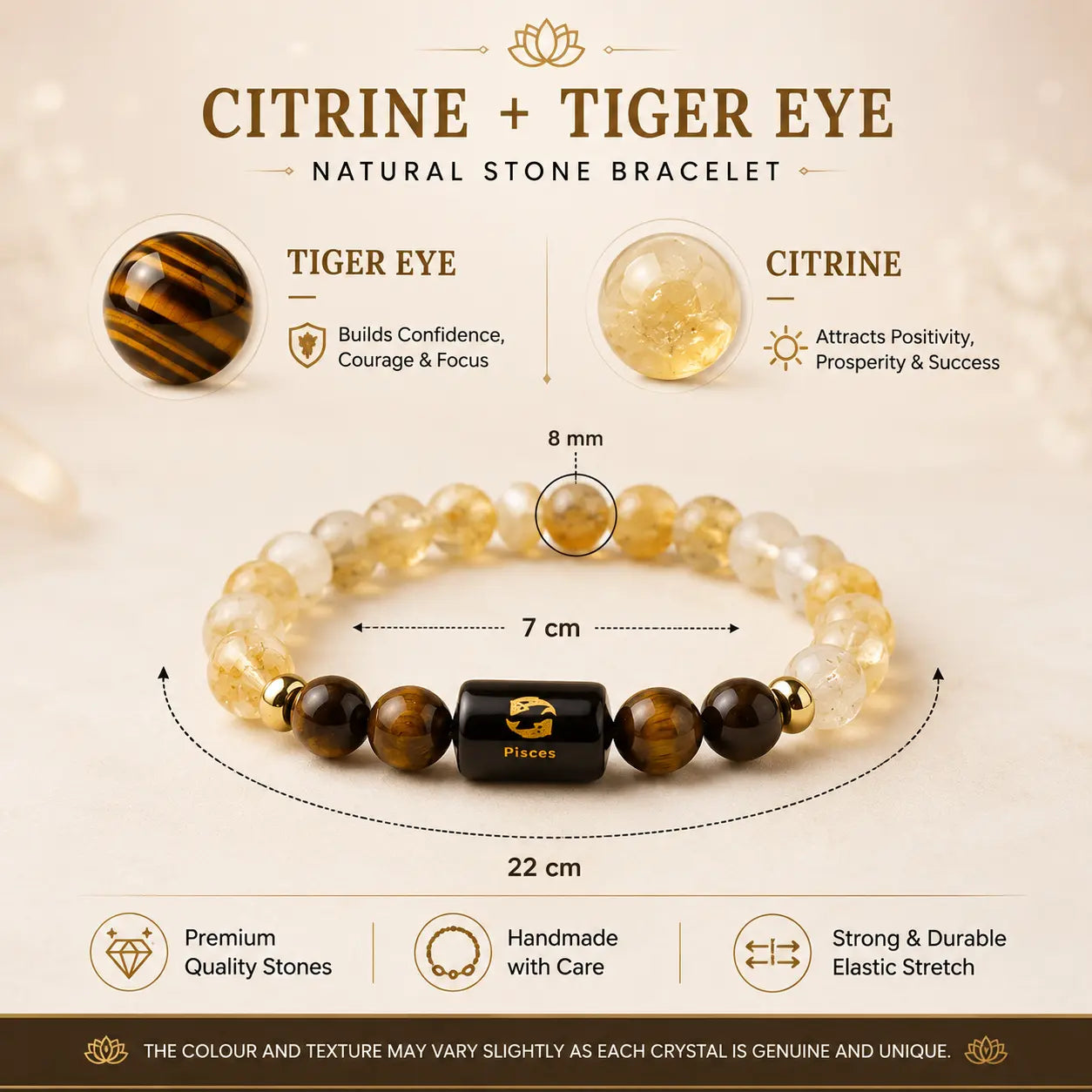 Pisces / Meen Rashi Bracelet (Citrine & Tiger Eye)
