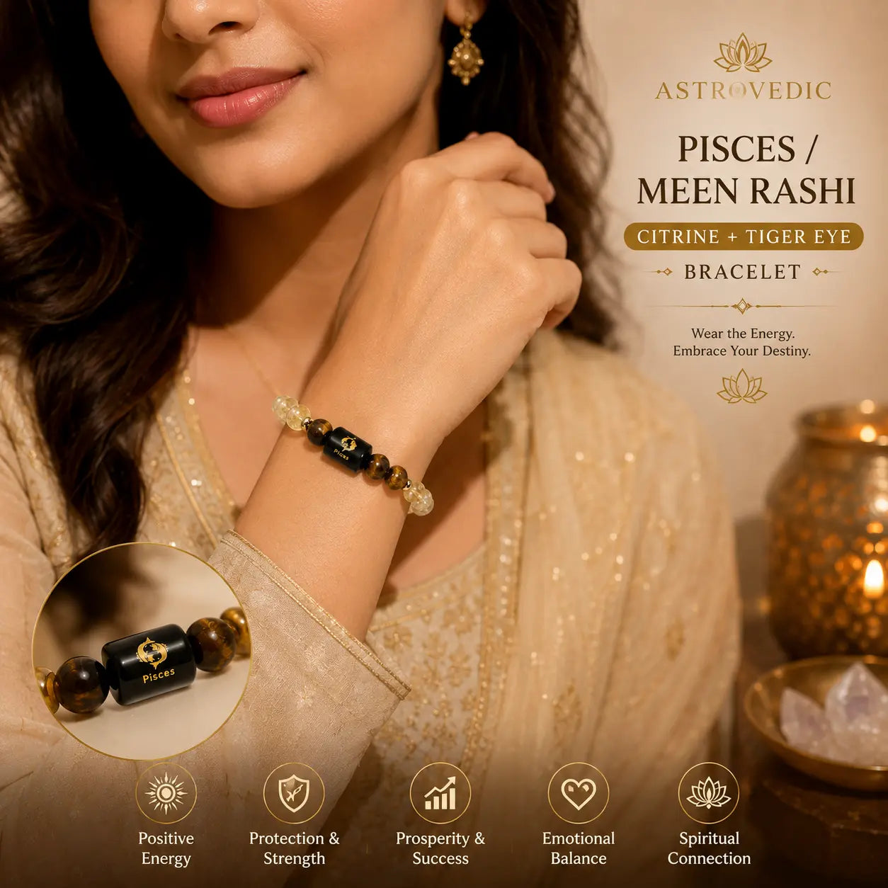 Pisces / Meen Rashi Bracelet (Citrine & Tiger Eye)