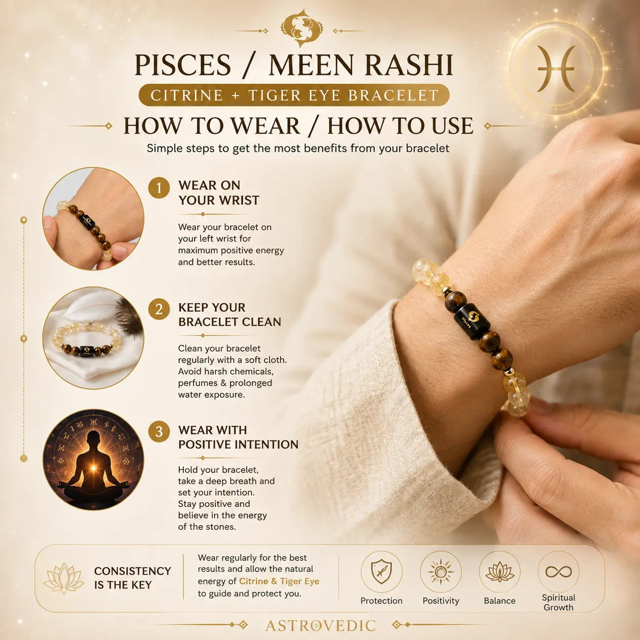 Pisces / Meen Rashi Bracelet (Citrine & Tiger Eye)