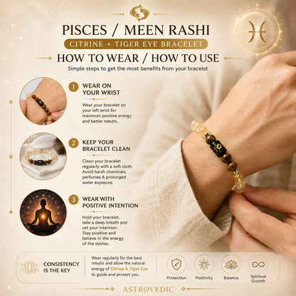 Pisces / Meen Rashi Bracelet (Citrine & Tiger Eye)