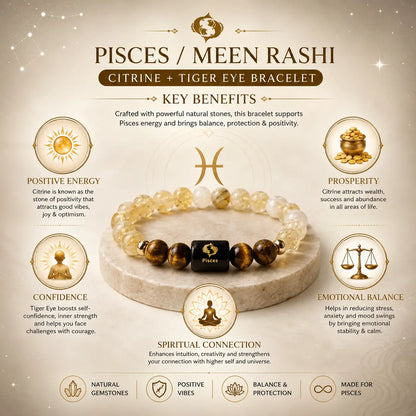 Pisces / Meen Rashi Bracelet (Citrine & Tiger Eye)