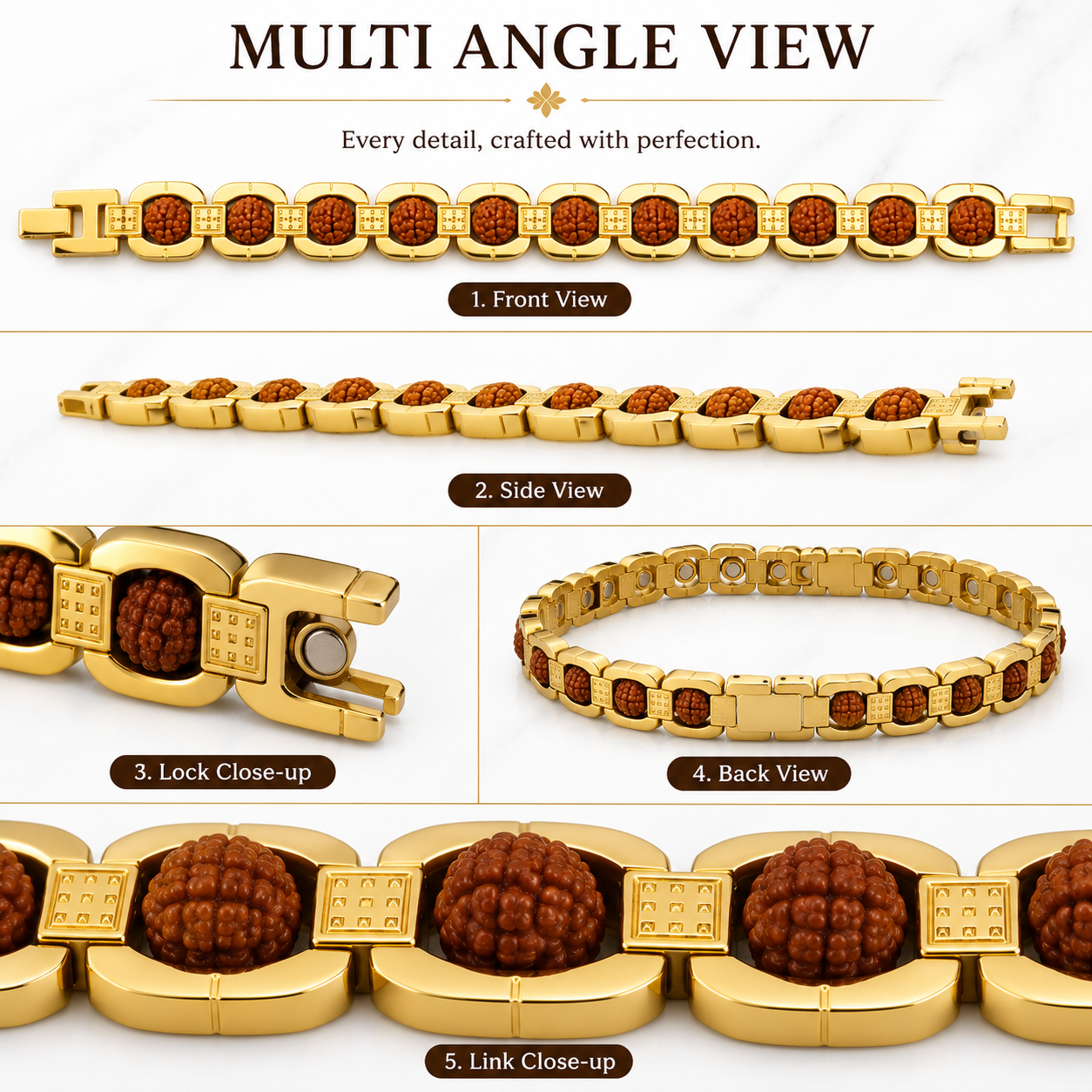 Gold Plated Rudraksha Bracelet | Luxury Spiritual Bracelet