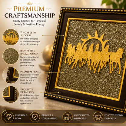 7 Horses on Raw Pyrite Photo Frame for Vastu