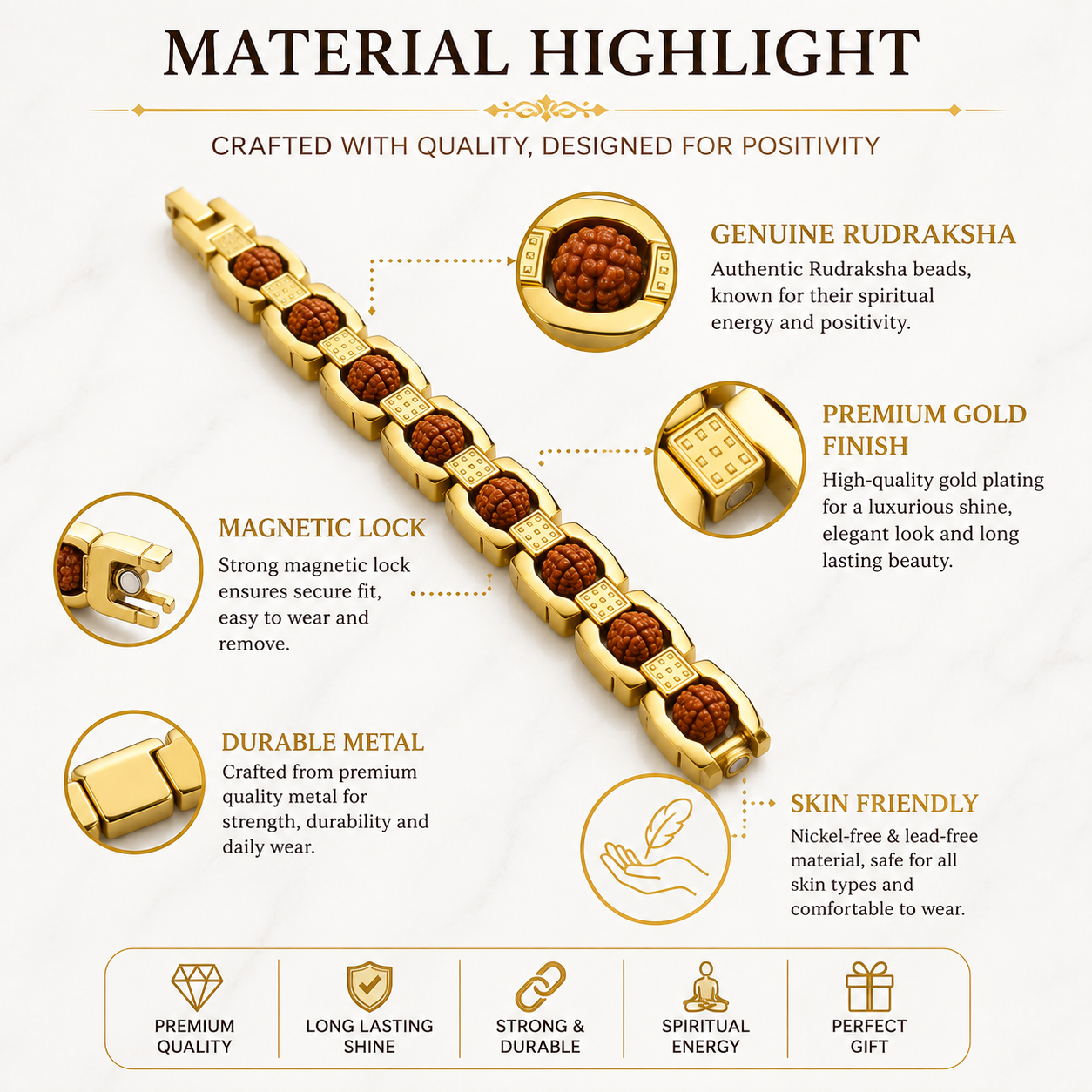 Gold Plated Rudraksha Bracelet | Luxury Spiritual Bracelet