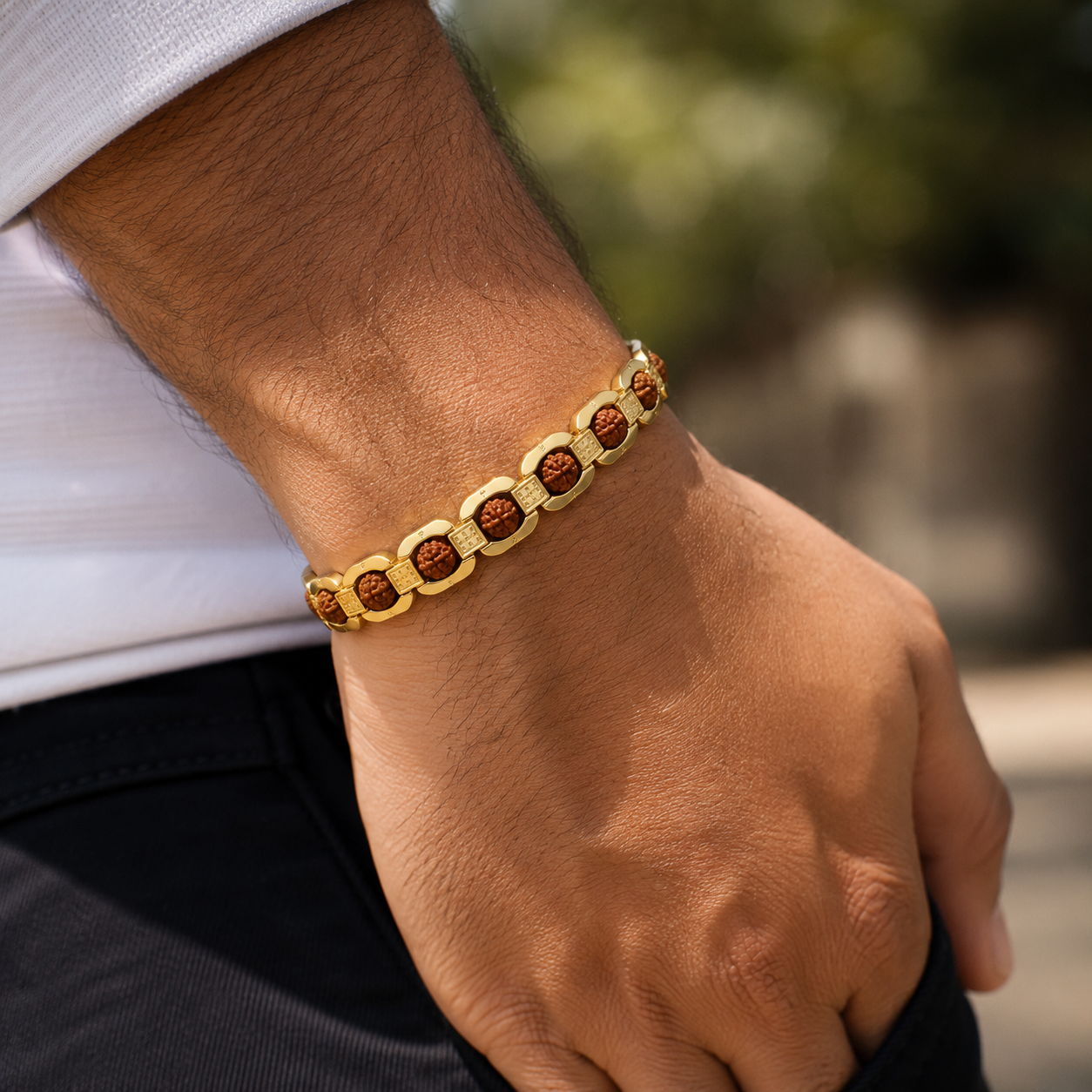 Gold Plated Rudraksha Bracelet | Luxury Spiritual Bracelet