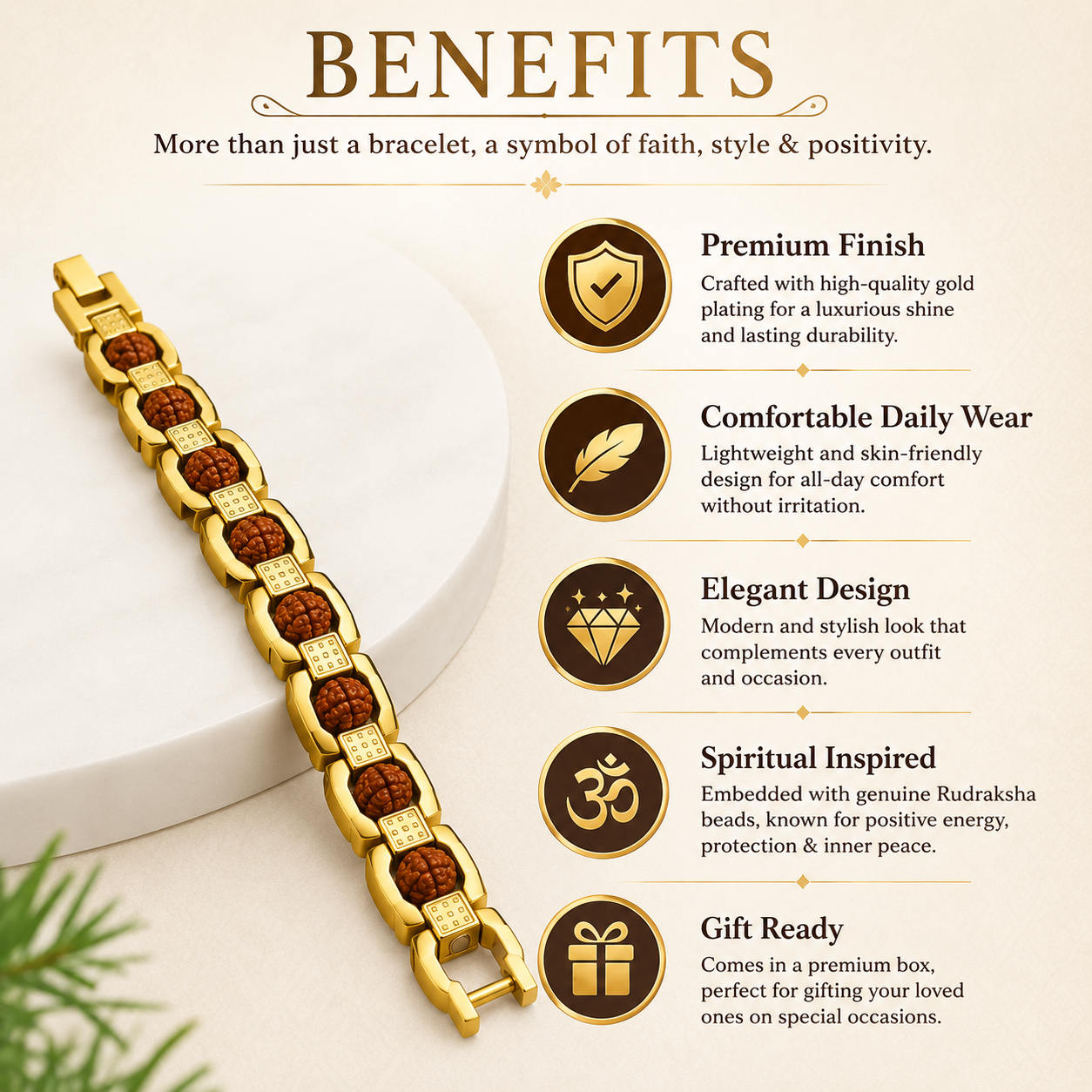 Gold Plated Rudraksha Bracelet | Luxury Spiritual Bracelet