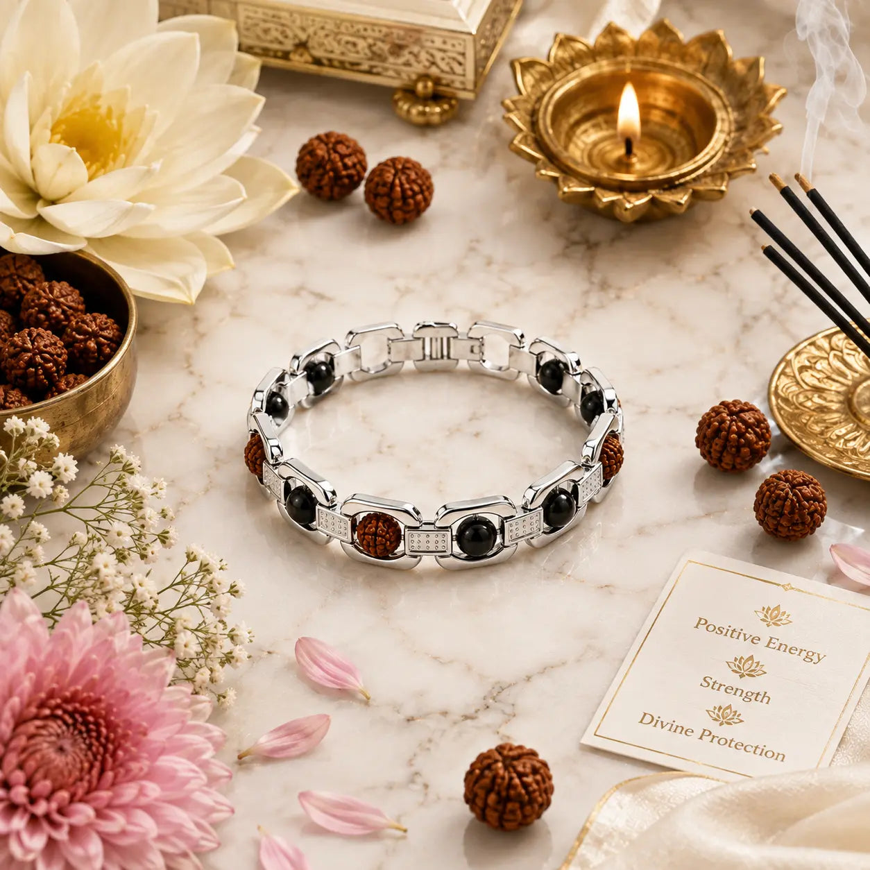 Silver Plated Essential Rudraksha Karungali Bracelet
