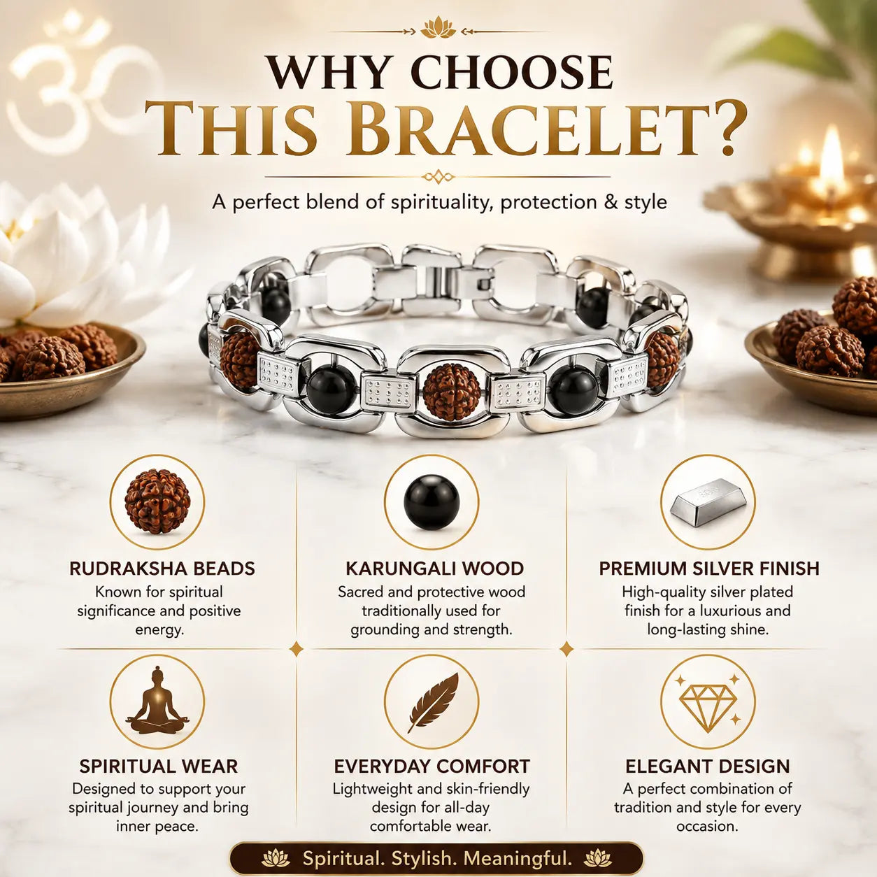 Silver Plated Essential Rudraksha Karungali Bracelet
