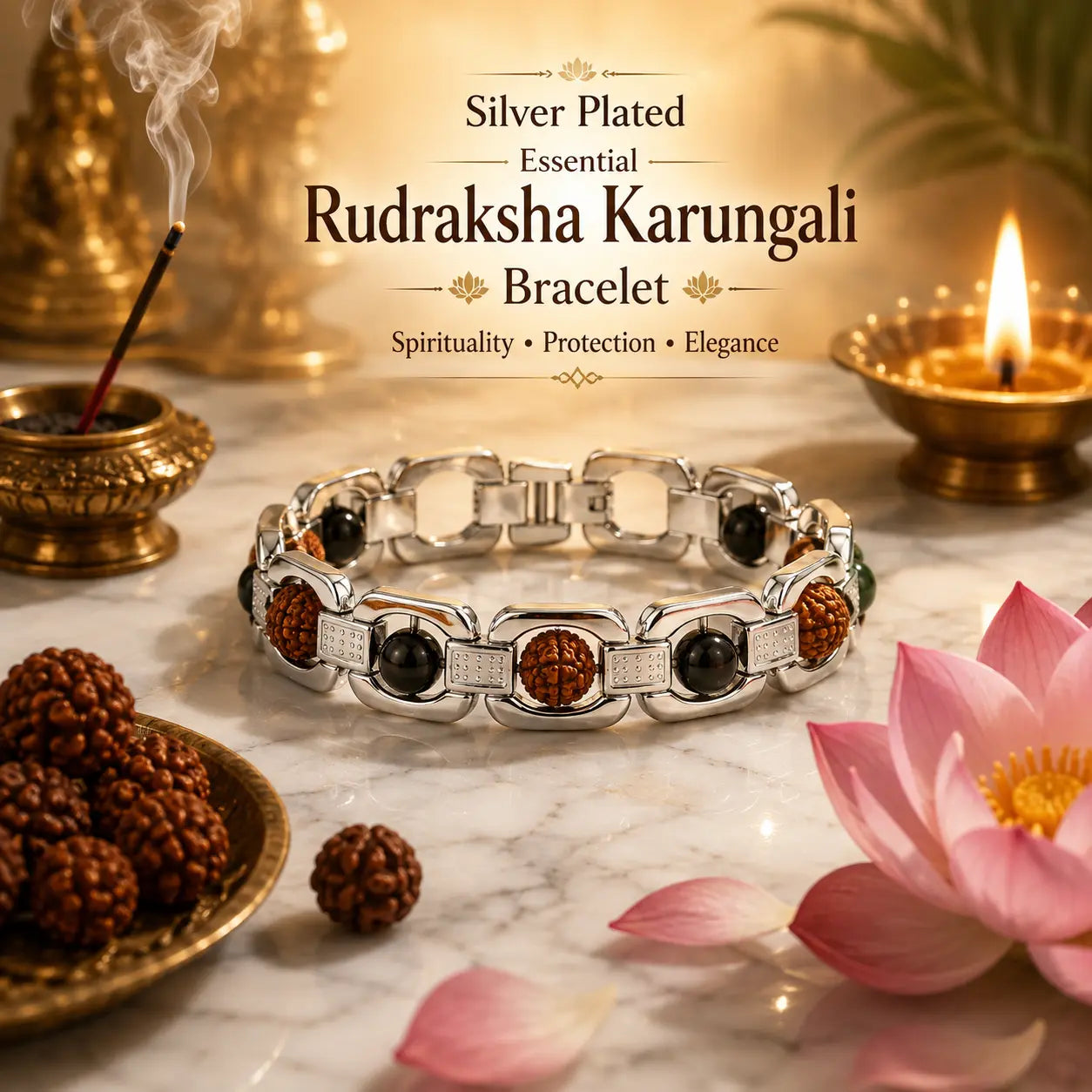 Silver Plated Essential Rudraksha Karungali Bracelet