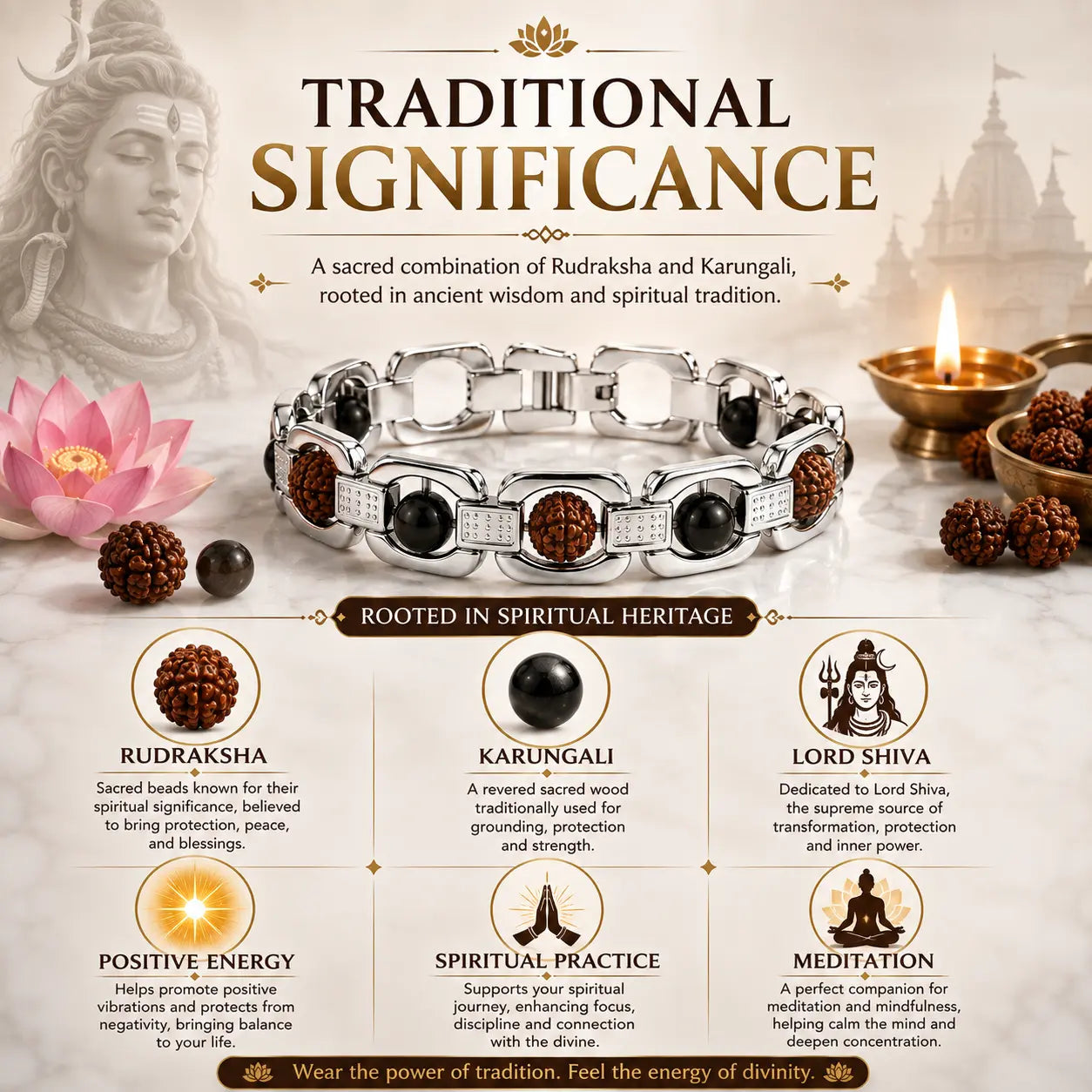 Silver Plated Essential Rudraksha Karungali Bracelet