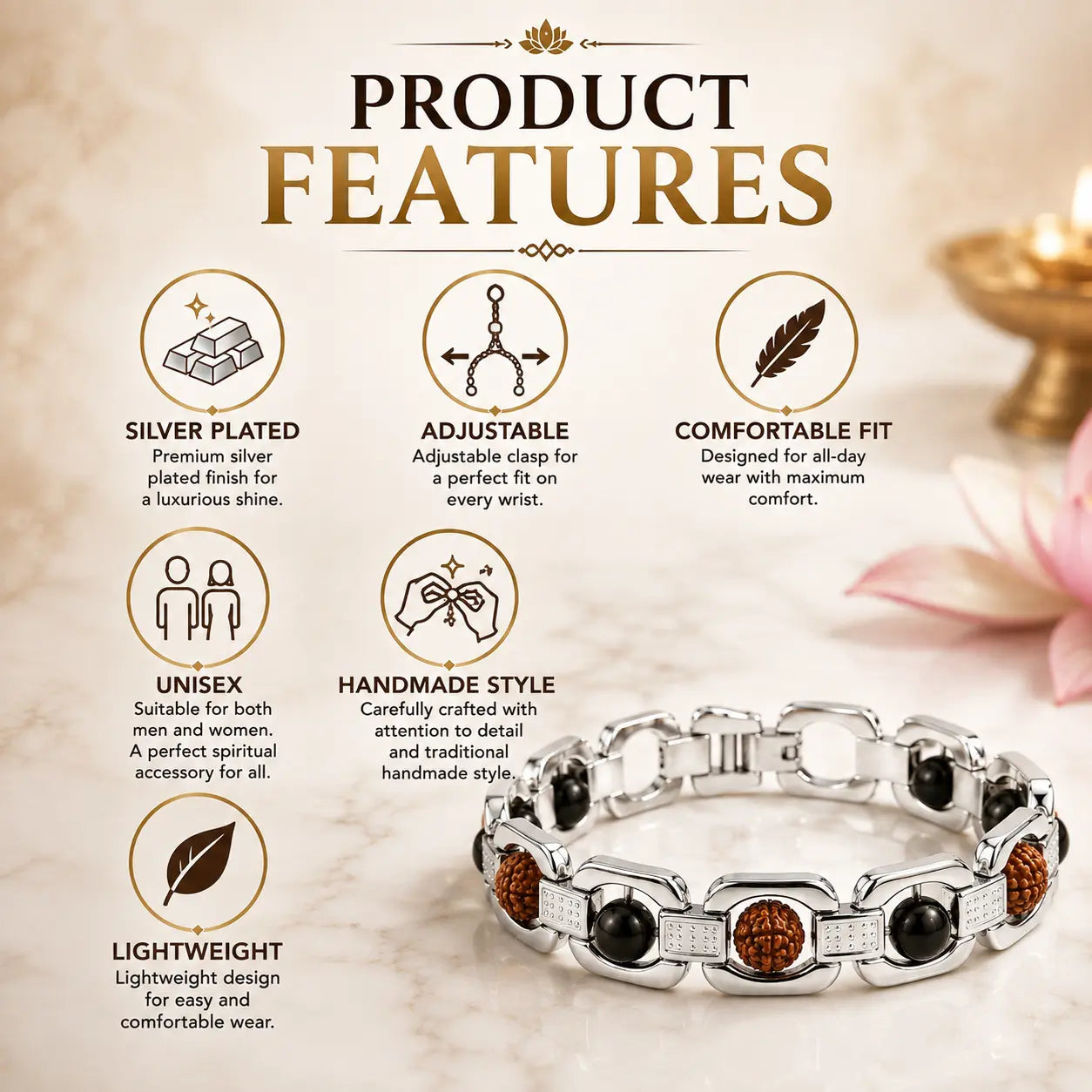 Silver Plated Essential Rudraksha Karungali Bracelet