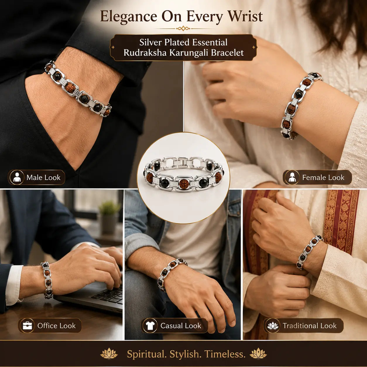 Silver Plated Essential Rudraksha Karungali Bracelet
