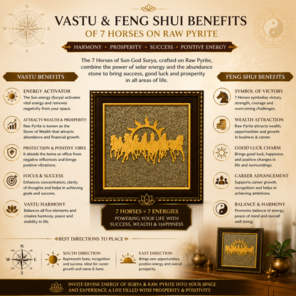 7 Horses on Raw Pyrite Photo Frame for Vastu